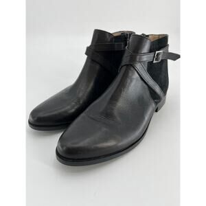 SALE Minelli Paris Ankle Boots Sz 37 Black Leather Suede Strap Booties